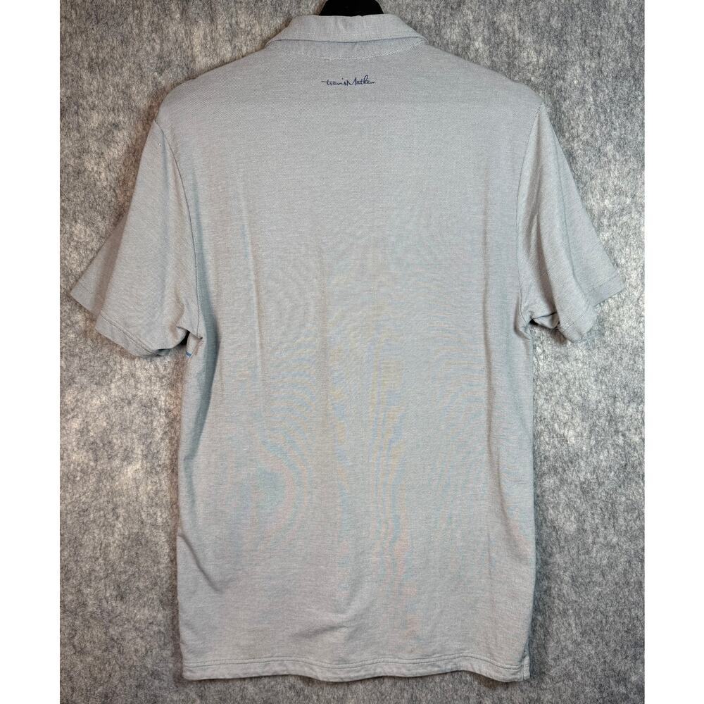 Travis Mathew Polo Shirt Mens Medium Gray Blue Striped Golf Stretch Preppy - Picture 3 of 9